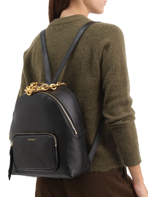 FENIX Mochila mediana de cuero negro - Bolsos Mujer