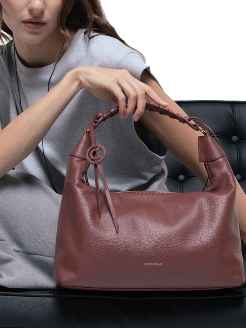 RHEA Bolso bandolera de piel con bandolera brandy - Bolsos Mujer