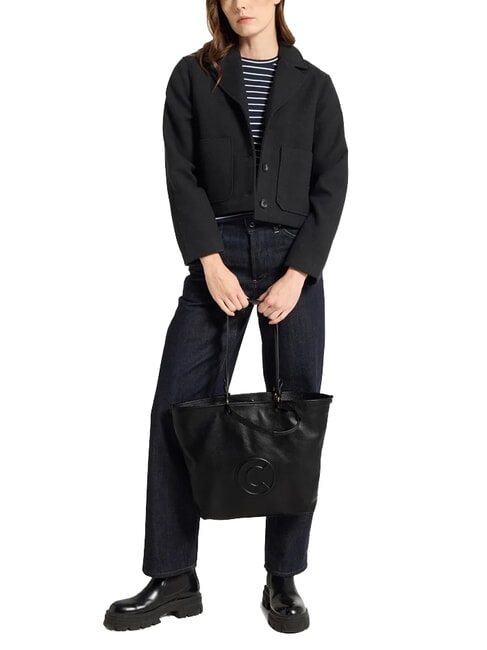 CALLISTO Bolso de compras de piel con logotipo grabado negro - Bolsos Mujer