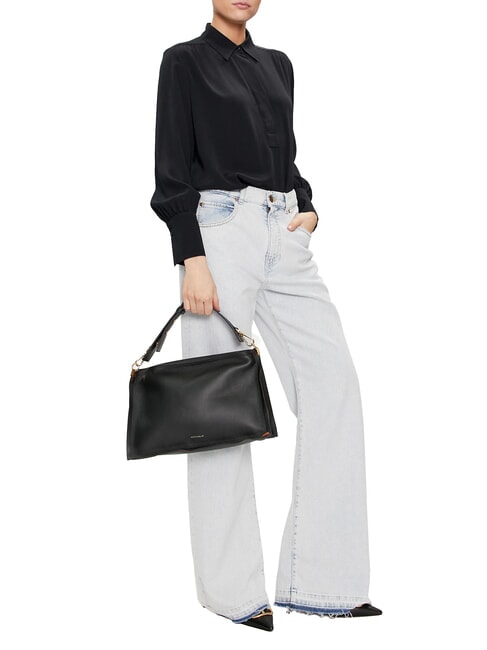 SNIP Bolso bandolera de piel martillada cuero/negro - Bolsos Mujer