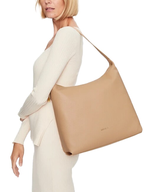 GLEEN Bolso hobo de piel granulada tostado - Bolsos Mujer