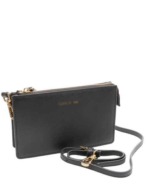 CERRUTIS Bolso de mano tipo clutch con correa para el hombro, de piel negro - Bolsos Mujer
