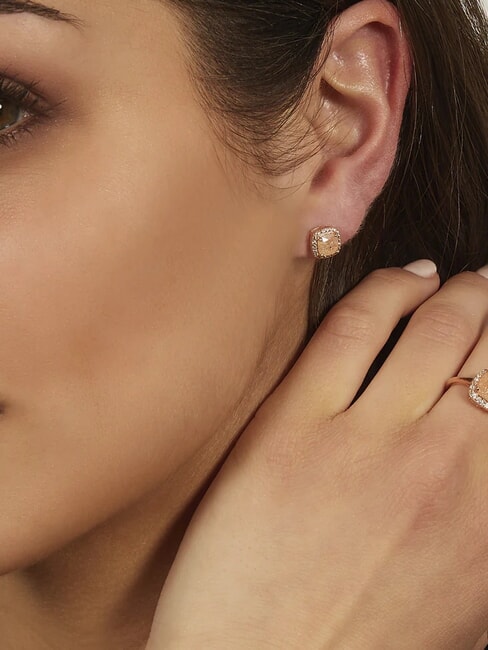 ICY DIAMONDS Pendientes de lóbulo cuadrados con circonita Rosa - Pendientes