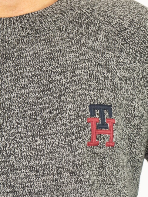 TH Su&eacute;ter de algod&oacute;n de cuello redondo con bordado del logo. negro / gris medio htr - Su&eacute;teres de los hombres