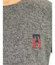TOMMY HILFIGER TH Su&eacute;ter de algod&oacute;n de cuello redondo con bordado del logo. negro / gris medio htr - Su&eacute;teres de los hombres - 3