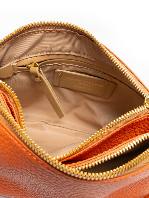 FRIDA Bolso bandolera de piel con doble cremallera coral - Bolsos Mujer