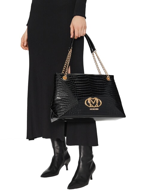 SHINY CROCO Bolso bandolera de compras azafrán negro - Bolsos Mujer