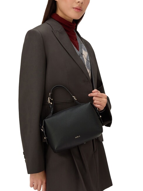 DOUBLE Bolso bandolera de piel con correa para el hombro negro - Bolsos Mujer