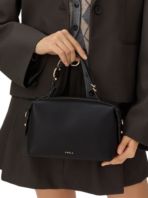 DOUBLE Bolso bandolera de piel con correa para el hombro negro - Bolsos Mujer