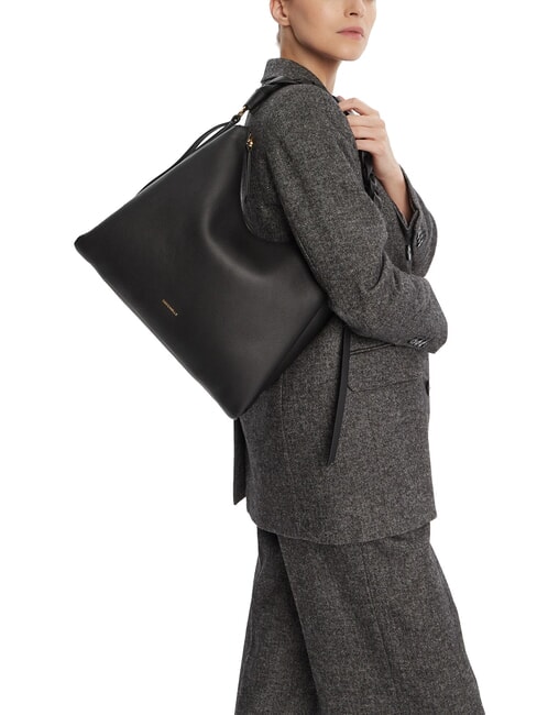 CAMPIONARIO - BOHEME GRANA DOUBLE Bolso bandolera grande de piel negro/co&ntilde;ac - Bolsos Mujer