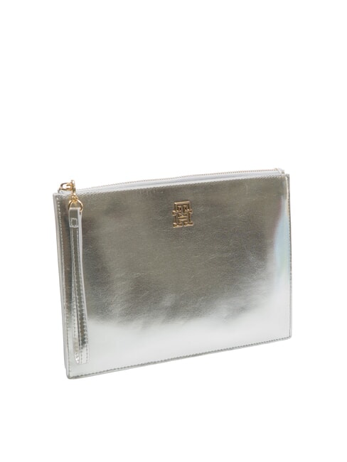 TH MONOGRAM Clutch tipo sobre con correa de mu&ntilde;eca plata met&aacute;lica - Bolsos Mujer