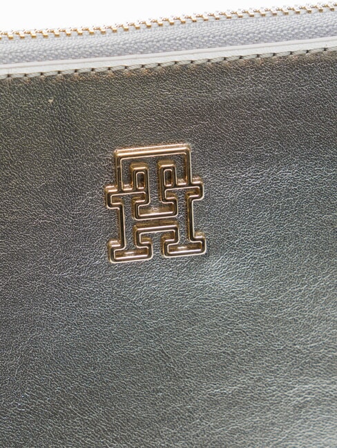 TH MONOGRAM Clutch tipo sobre con correa de mu&ntilde;eca plata met&aacute;lica - Bolsos Mujer