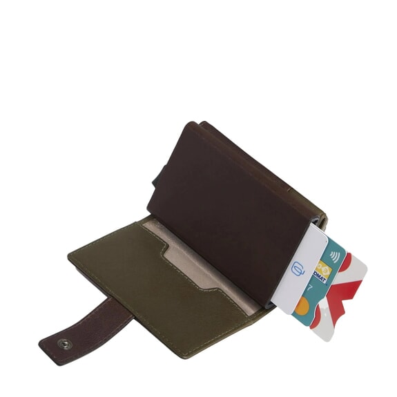 HARPER Cartera de cuero para tarjetas verde / marr&oacute;n oscuro - Carteras Mujer