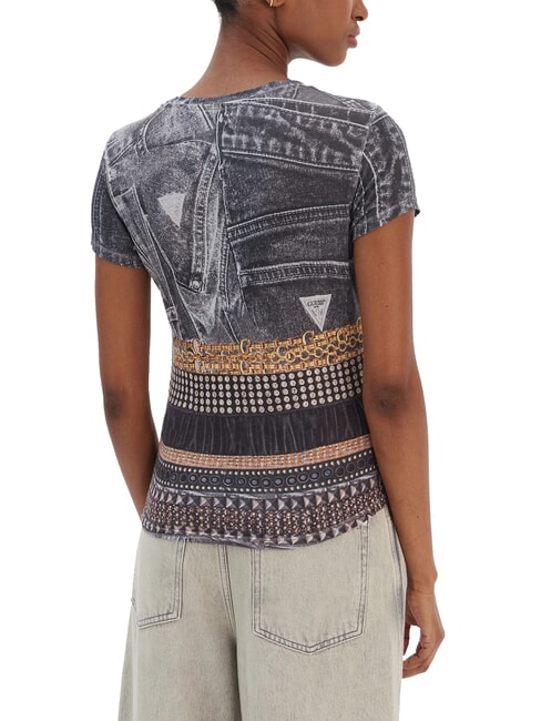 BELT WRAPPED Camiseta de corte entallado con estampado integral negro azabache multi - camiseta