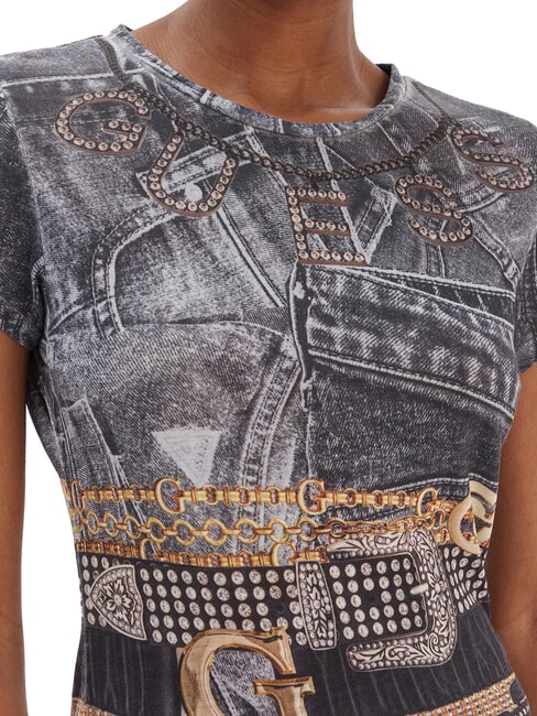 BELT WRAPPED Camiseta de corte entallado con estampado integral negro azabache multi - camiseta