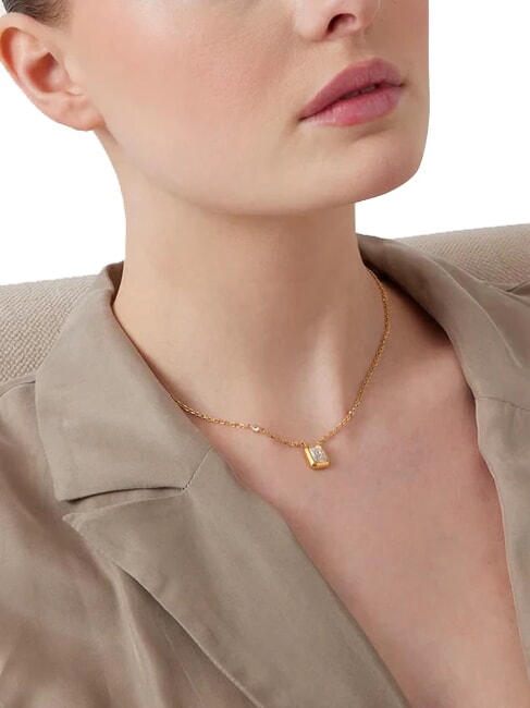 4G LIGHT Collar con colgante de circonita cuadrada oro amarillo - Collares