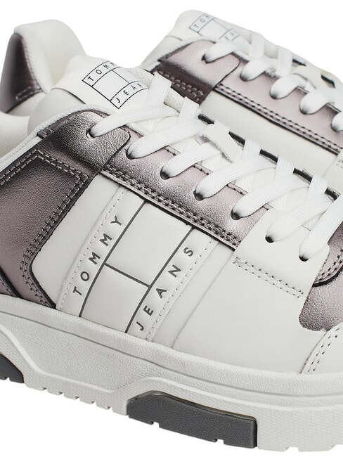 TOMMY JEANS Zapatillas de cuero plata blanca - Zapatos Mujer