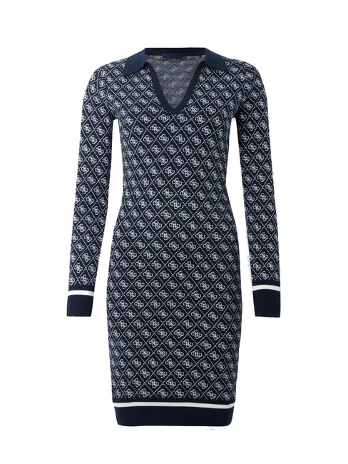 AUBREY Vestido de punto 4g azul y crema - Ropa de mujer