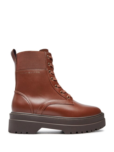 TH ELASTIC RIB LACEUP Botas de cuero con cordones marr&oacute;n co&ntilde;ac - Zapatos Mujer