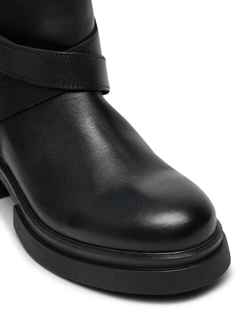 BIKER Botines de piel con hebilla negro - Zapatos Mujer