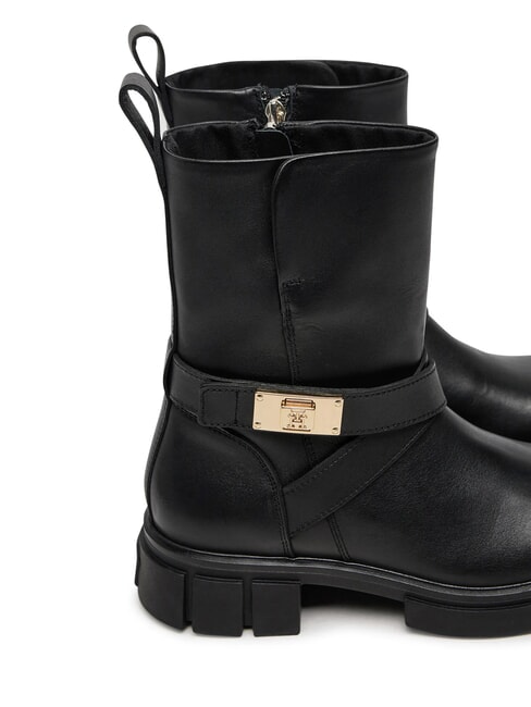 BIKER Botines de piel con hebilla negro - Zapatos Mujer