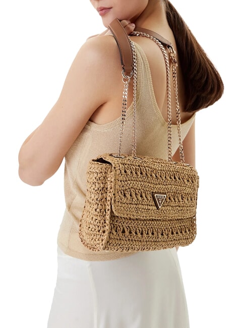 IRENE Bolso de hombro tejido, bolso bandolera natural / co&ntilde;ac - Bolsos Mujer