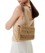 GUESS IRENE Bolso de hombro tejido, bolso bandolera natural / co&ntilde;ac - Bolsos Mujer - 5