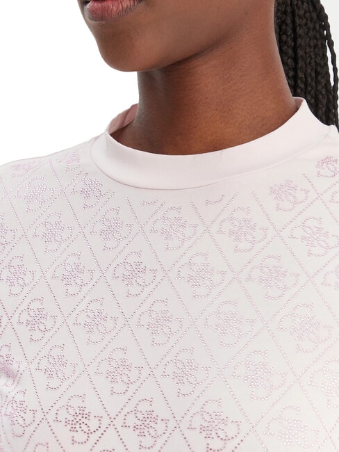 MOCK NECK ALL OVER 4G Camiseta slim fit con pedrer&iacute;a rosa delicado - camiseta