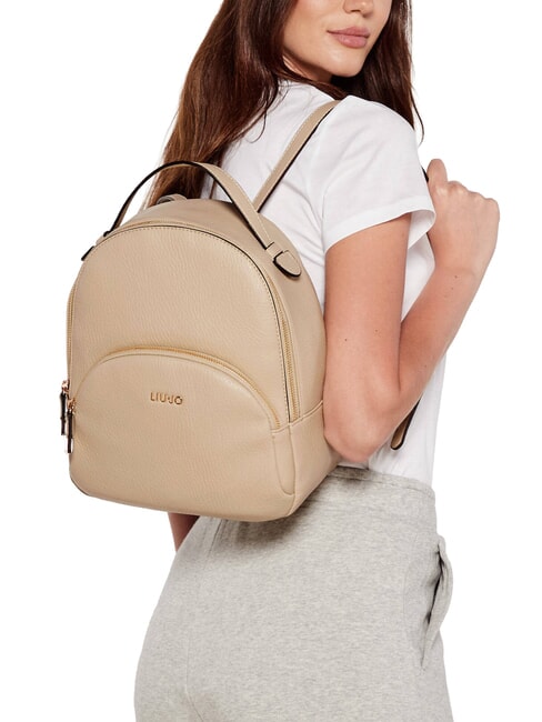 MANHATTAN Mochila redonda mediana con bolsillo arena - Bolsos Mujer