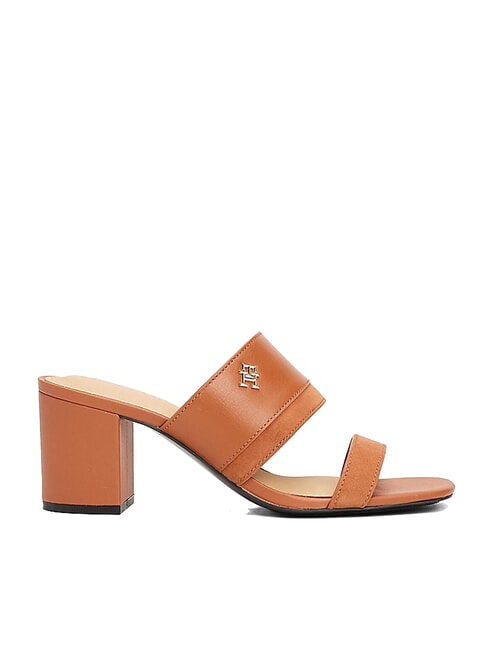 TH Sandalia mule de piel con tac&oacute;n ancho corteza de canela - Zapatos Mujer