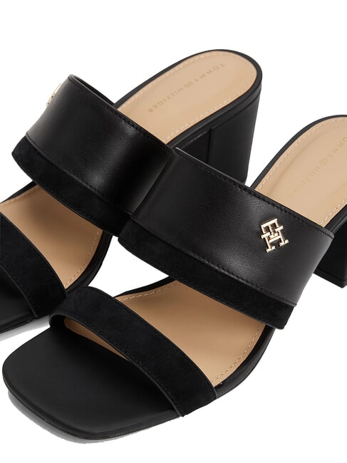 TH Sandalia mule de piel con tac&oacute;n ancho negro - Zapatos Mujer