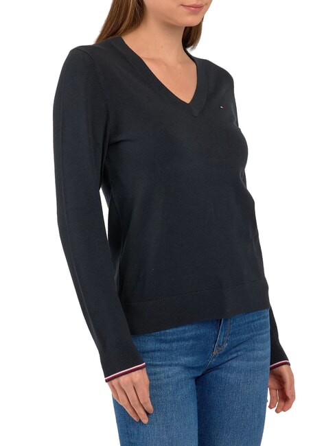TH Su&eacute;ter de cuello en V para mujer ck negro - Su&eacute;teres de mujer