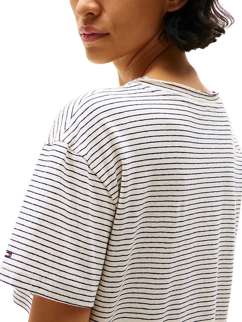 TH Camiseta de corte relajado con cuello en V crema/azul oscuro stp - camiseta