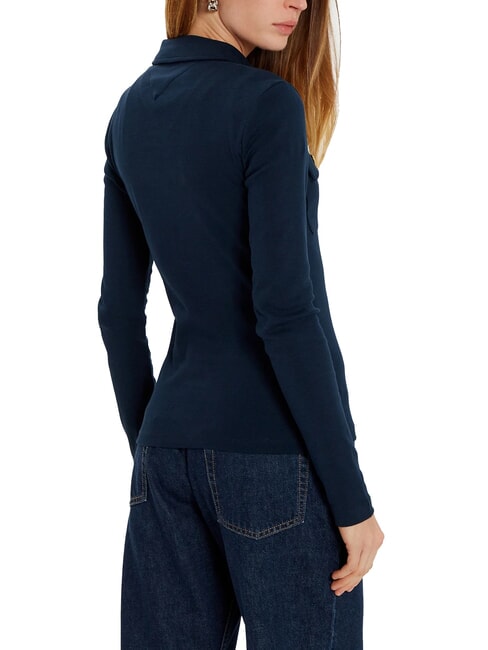 TH Polo de manga larga de corte entallado Marina de noche oscura - camisa polo