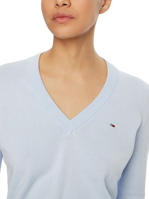 TH JEANS Su&eacute;ter de algod&oacute;n con cuello en V para mujer dulce azul - Su&eacute;teres de mujer