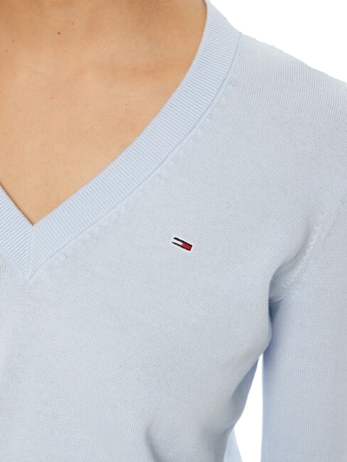 TH JEANS Su&eacute;ter de algod&oacute;n con cuello en V para mujer dulce azul - Su&eacute;teres de mujer