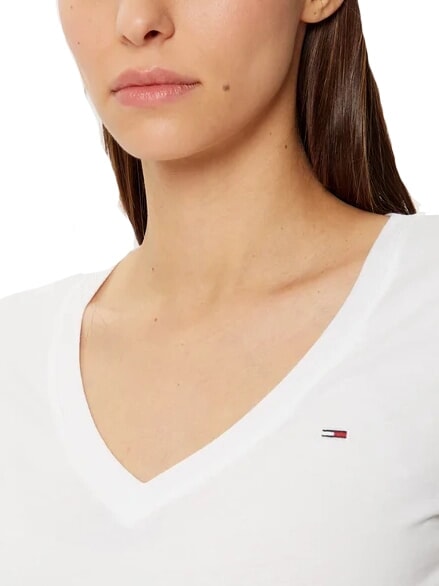 TH JEANS Camiseta de manga corta con cuello en V blanco - camiseta