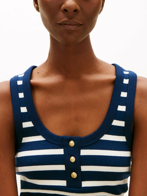 HENLEY camiseta sin mangas de 3 botones Raya bretona blanca azul marino noche oscura - camiseta