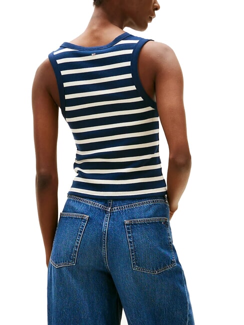 HENLEY camiseta sin mangas de 3 botones Raya bretona blanca azul marino noche oscura - camiseta