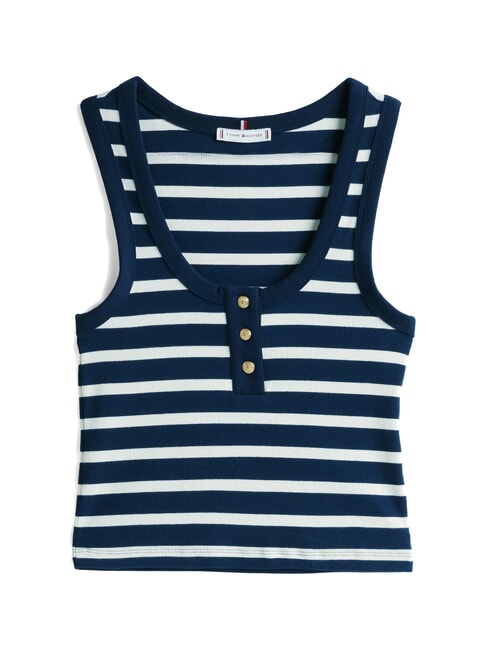 HENLEY camiseta sin mangas de 3 botones Raya bretona blanca azul marino noche oscura - camiseta