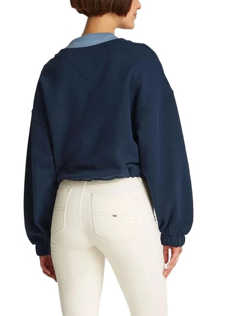 TJW Sudadera de cuello redondo para mujer con cord&oacute;n Marina de noche oscura - Sudaderas de mujer