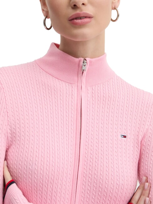 TH JEANS C&aacute;rdigan ligero de punto trenzado con cremallera completa raya de az&uacute;car rosa - Su&eacute;teres de mujer