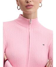 TOMMY HILFIGER TH JEANS C&aacute;rdigan ligero de punto trenzado con cremallera completa raya de az&uacute;car rosa - Su&eacute;teres de mujer - 3