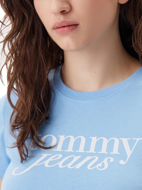 TH JEANS Camiseta de algod&oacute;n con estampado de logotipo azul ciruela dulce - camiseta