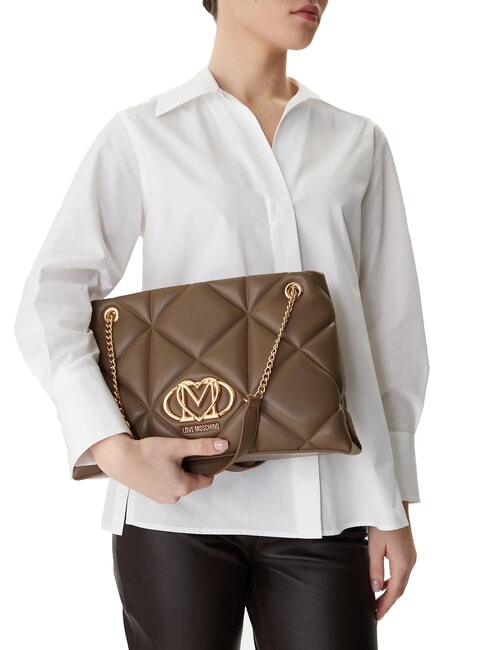 EMBOSSED Bolso de hombro con asas de cadena lodo - Bolsos Mujer