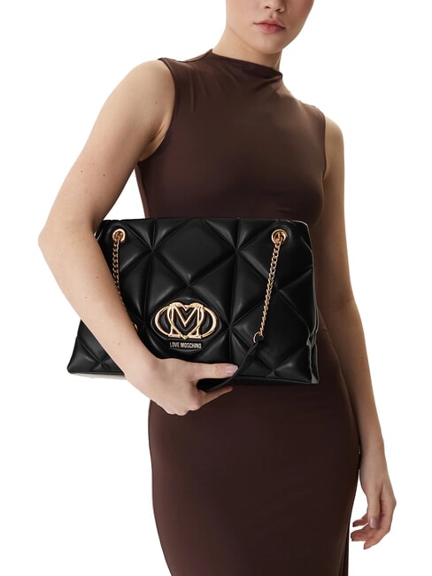 EMBOSSED Bolso de hombro con asas de cadena negro - Bolsos Mujer