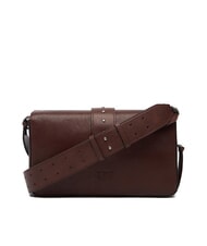 PINKO LOVE ONE Bolso de hombro de piel marr&oacute;n casta&ntilde;o plata mate - Bolsos Mujer - 4