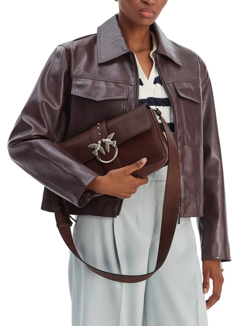 LOVE ONE Bolso de hombro de piel marr&oacute;n casta&ntilde;o plata mate - Bolsos Mujer