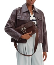 PINKO LOVE ONE Bolso de hombro de piel marr&oacute;n casta&ntilde;o plata mate - Bolsos Mujer - 6