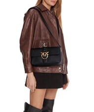 PINKO LOVE ONE Bolso de hombro de piel con solapa negro-oro antiguo - Bolsos Mujer - 6